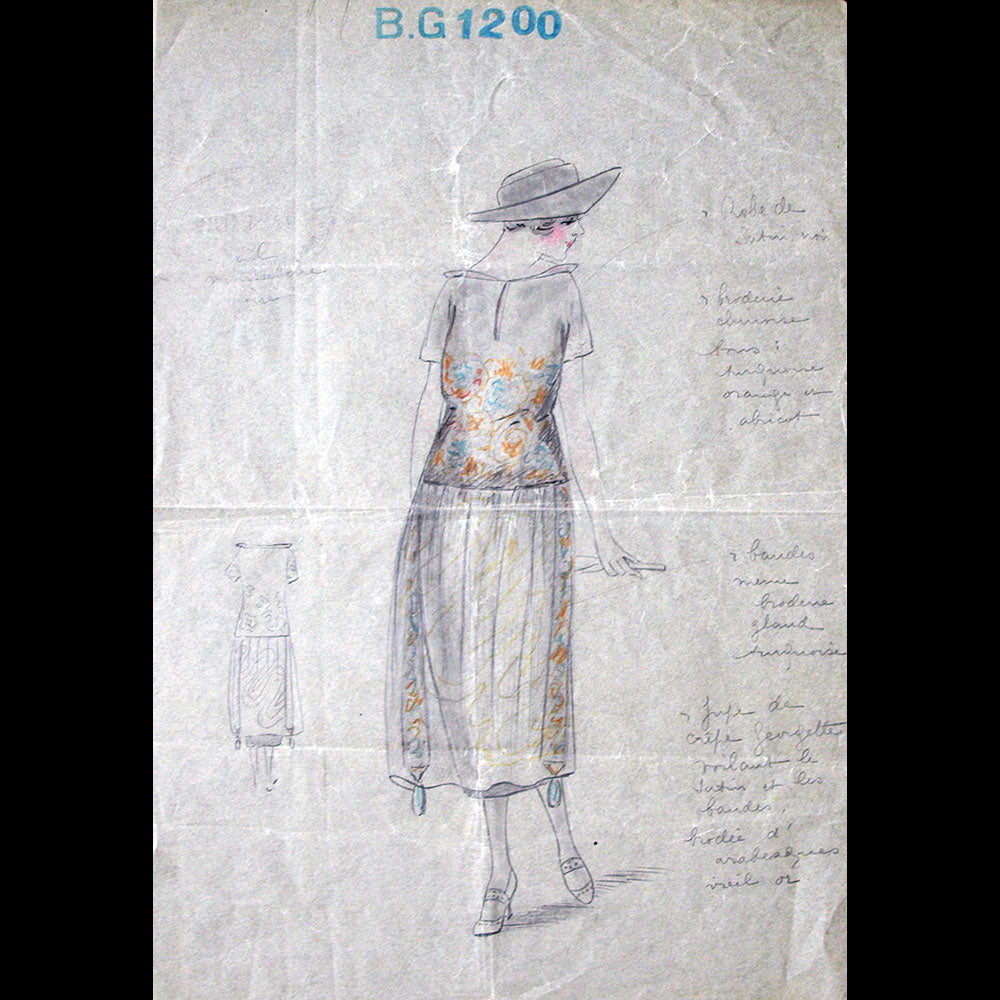 Harrods Buenos Aires - Dessin d'une robe de satin noir (1919)