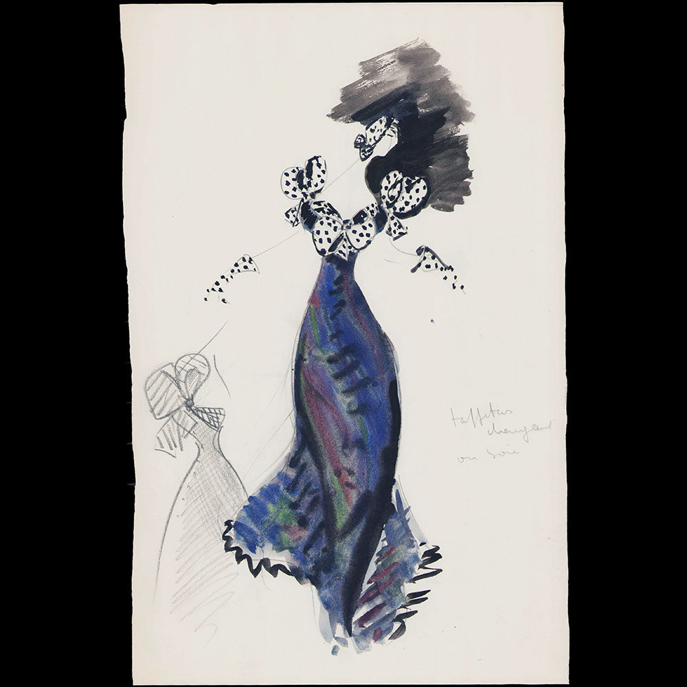 Jacques Heim - Dessin d'une robe du soir en taffetas ou soie, circa 1950-1960