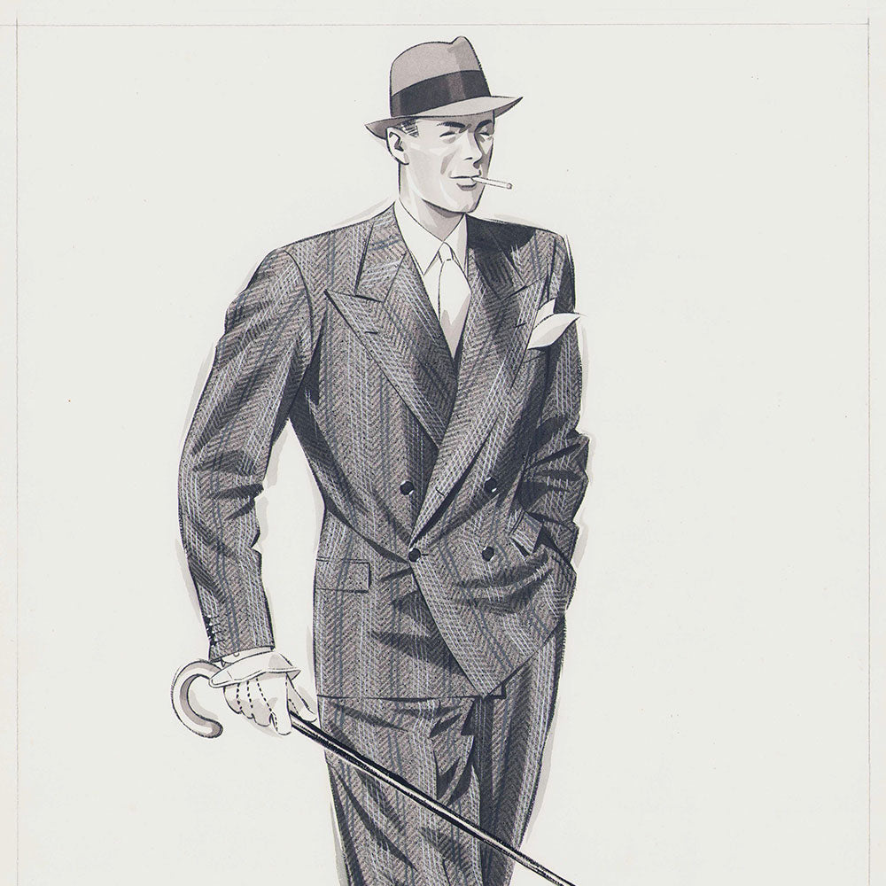 Marcel Hemjic - Elégant en costume croisé, dessin pour L'Homme Moderne, numéro spécial de l'Exposition Internationale des Arts et Techniques dans la Vie Moderne (1937)