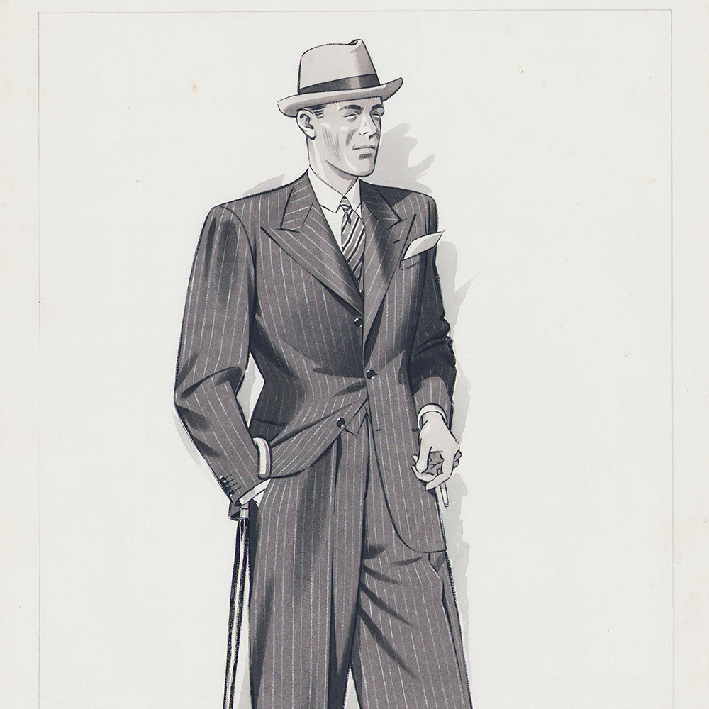 Marcel Hemjic - Elégant en costume rayé, dessin pour L'Homme Moderne, numéro spécial de l'Exposition Internationale des Arts et Techniques dans la Vie Moderne (1937)