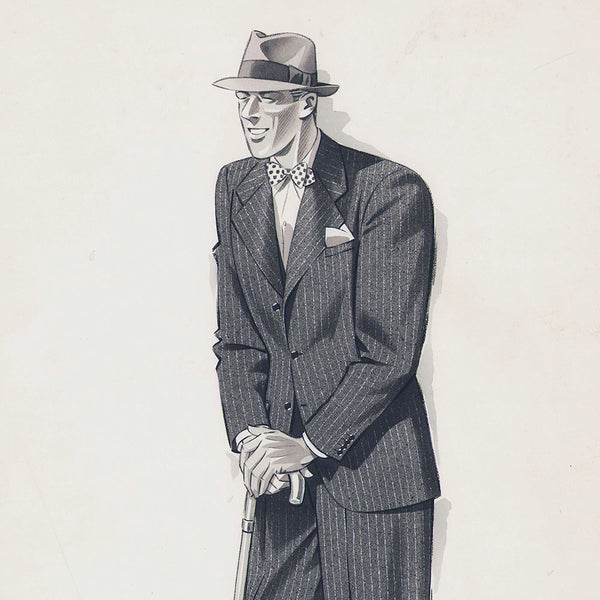 Marcel Hemjic - Elégant en costume rayé et noeud papillon, dessin pour L'Homme Moderne, numéro spécial de l'Exposition Internationale des Arts et Techniques dans la Vie Moderne (1937)