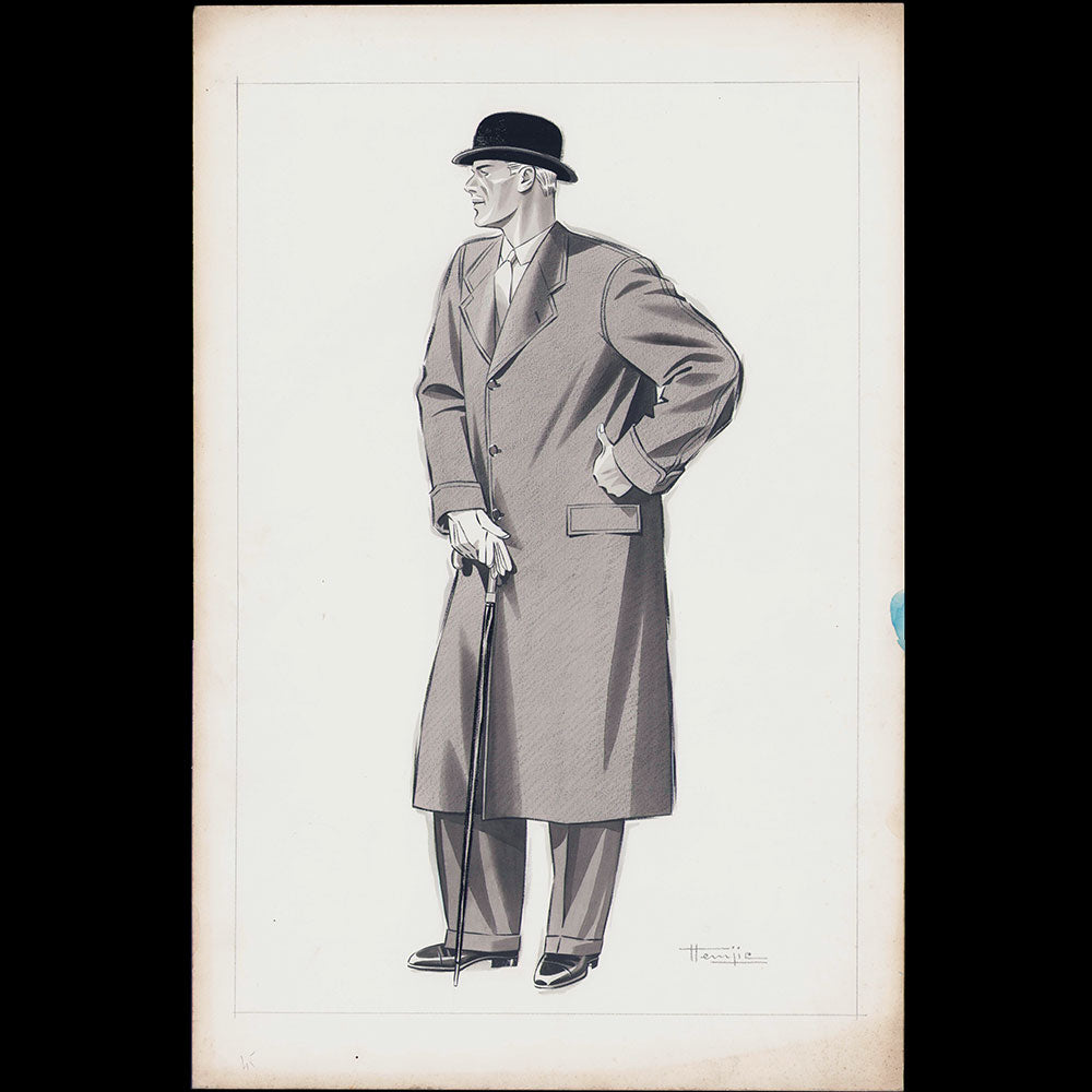 Marcel Hemjic - Elégant en manteau et melon, dessin pour L'Homme Moderne, numéro spécial de l'Exposition Internationale des Arts et Techniques dans la Vie Moderne (1937)