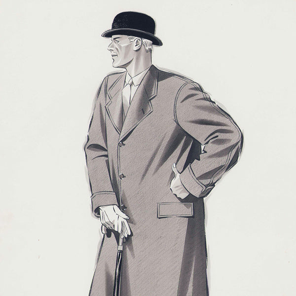 Marcel Hemjic - Elégant en manteau et melon, dessin pour L'Homme Moderne, numéro spécial de l'Exposition Internationale des Arts et Techniques dans la Vie Moderne (1937)