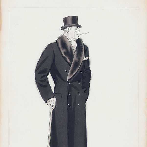 Marcel Hemjic - Elégant en manteau bordé de fourrure, dessin pour L'Homme Moderne, numéro spécial de l'Exposition Internationale des Arts et Techniques dans la Vie Moderne (1937)