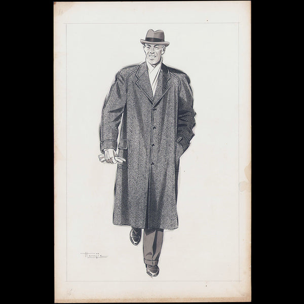 Marcel Hemjic - Elégant en manteau et gants, dessin pour L'Homme Moderne, numéro spécial de l'Exposition Internationale des Arts et Techniques dans la Vie Moderne (1937)