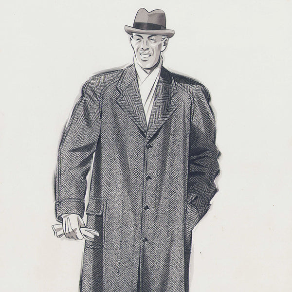 Marcel Hemjic - Elégant en manteau et gants, dessin pour L'Homme Moderne, numéro spécial de l'Exposition Internationale des Arts et Techniques dans la Vie Moderne (1937)