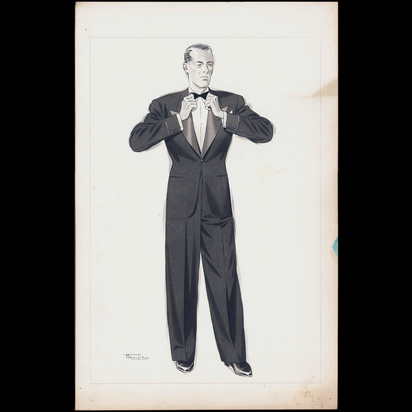 Marcel Hemjic - Elégant en smoking, dessin pour L'Homme Moderne, numéro spécial de l'Exposition Internationale des Arts et Techniques dans la Vie Moderne (1937)