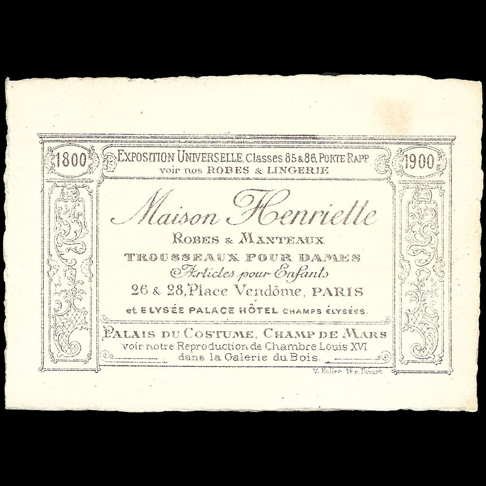 Maison Henriette, 26-28 Place Vendôme à Paris (1900)