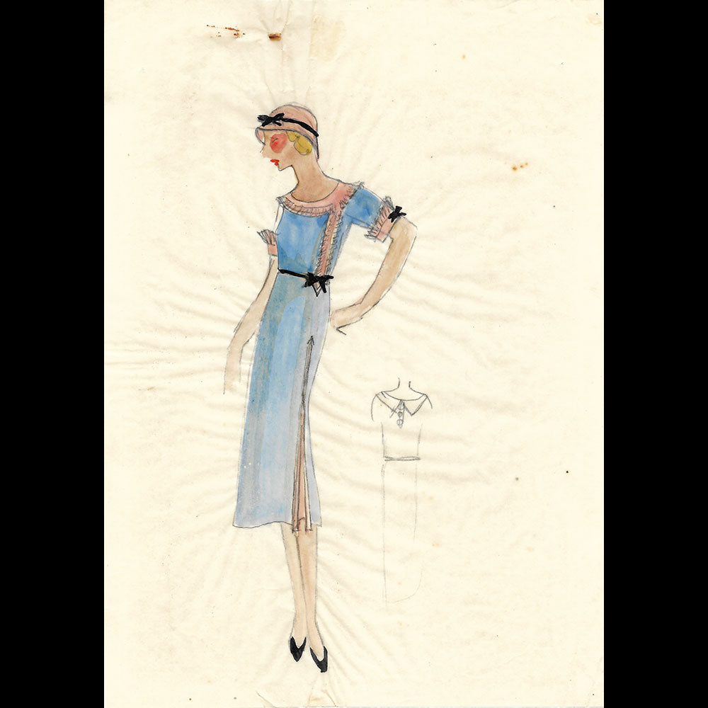 René Hubert - Dessin d'une robe pour Danielle Parola (1926)