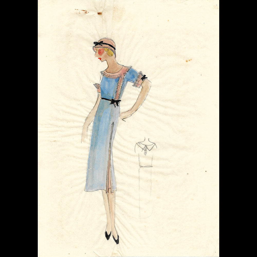 Fashion drawing of evening dress from a Paris Couture House (c. 1925-1930)