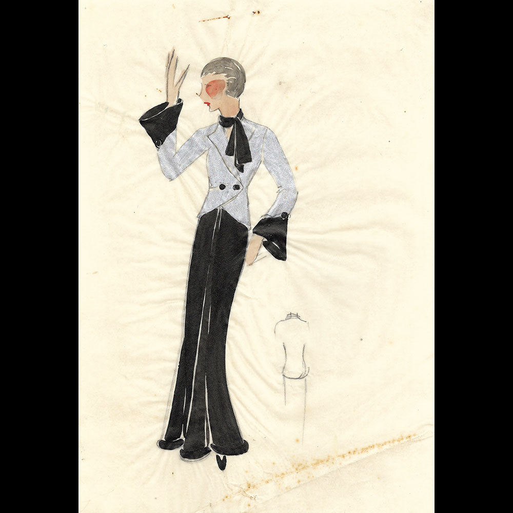 Fashion drawing of evening dress from a Paris Couture House (c. 1925-1930)