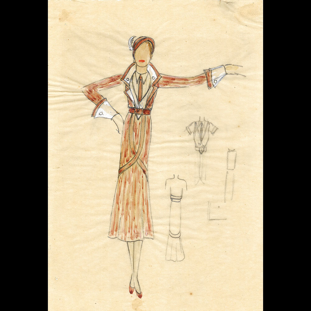 Fashion drawing of evening dress from a Paris Couture House (c. 1925-1930)