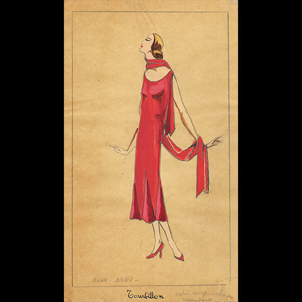 Jeanne Lanvin - Dessin de l'ensemble Tourbillon (1925)
