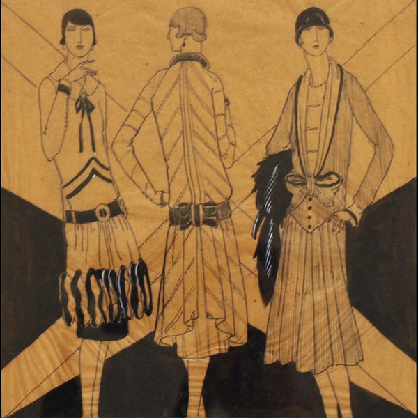Patou - Trois modèles de Jean Patou, dessin de Germaine Joumard pour Les Idées Nouvelles de la Mode (circa 1925)