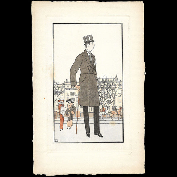 Journal des Dames et des Modes, Costumes Parisiens (1912) - Mise d'un jeune homme, épreuve avant la lettre de Bernard Boutet de Monvel