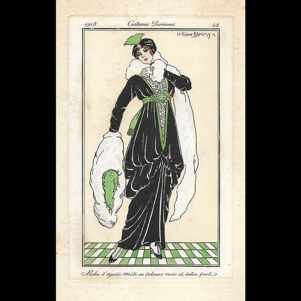 Robe d'après-midi, planche de Robert Dammy pour Le Journal des Dames et des Modes, Costumes Parisiens (1913)