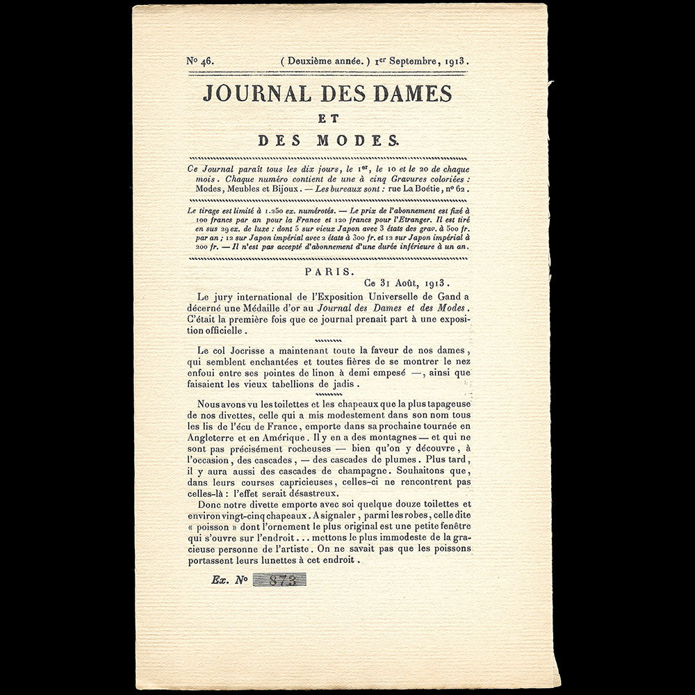 Le Journal des Dames et des Modes, Costumes Parisiens, n°46, 1913