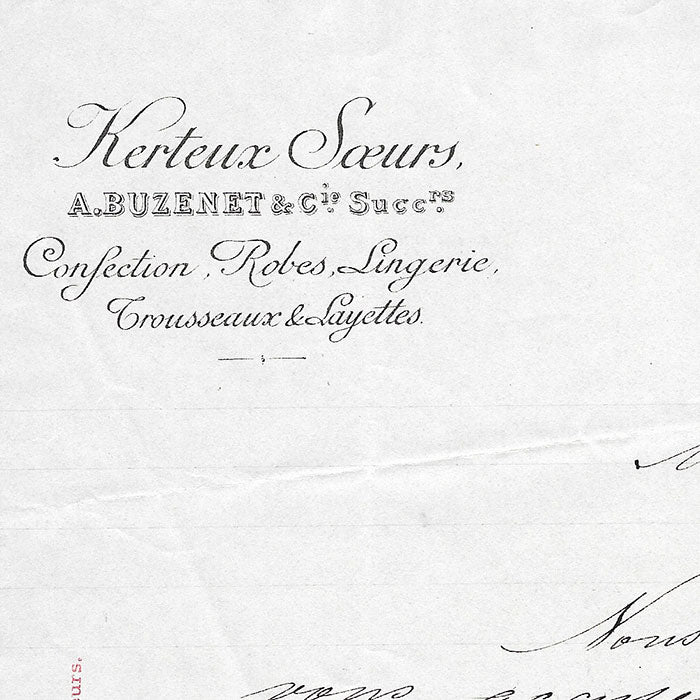 Kerteux Soeurs, Buzenet & cie successeurs - Correspondance de la maison de couture, 14 rue Taitbout à Paris (1890)