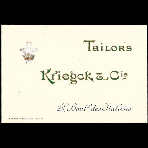 Kriegck Tailors - Carte d'invitation, 28  boulevard des Capucines à Paris (circa 1910)