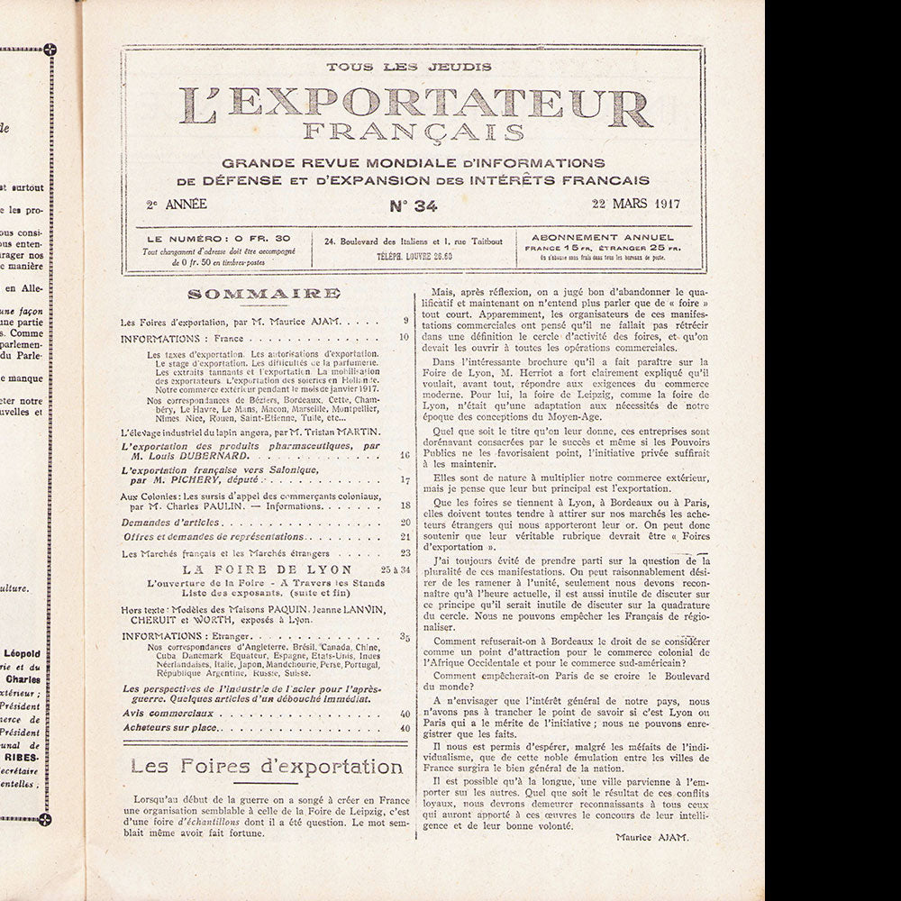 L'Exportateur Français, n°34, 22 mars 1917