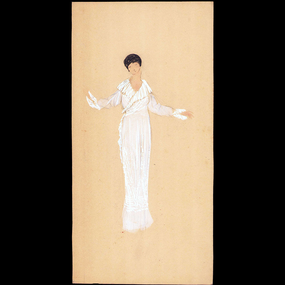 Elégante en robe déshabillée, dessin de L'hom pour une revue de mode (1910s)