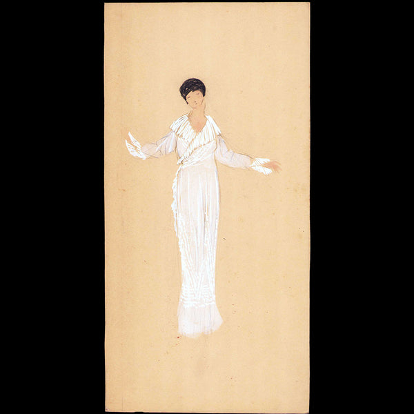 Elégante en robe déshabillée, dessin de L'hom pour une revue de mode (1910s)