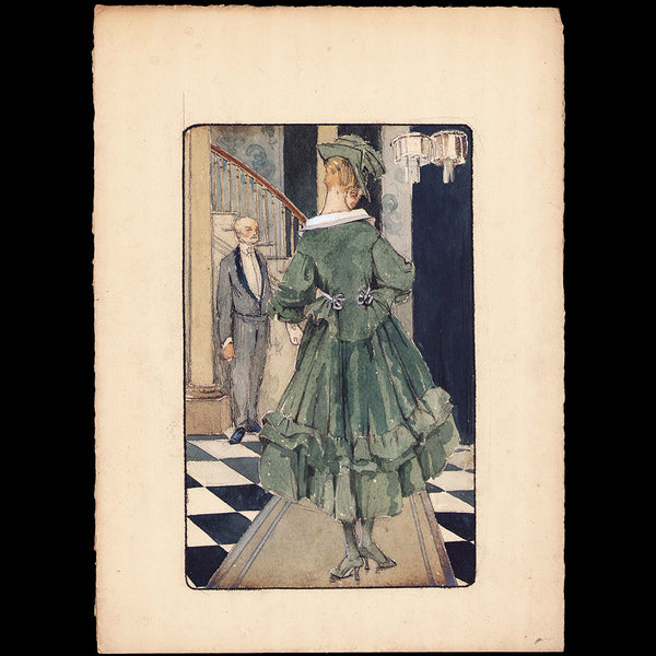 L'Elégante en visite, dessin de L'hom pour une revue de mode (circa 1915)