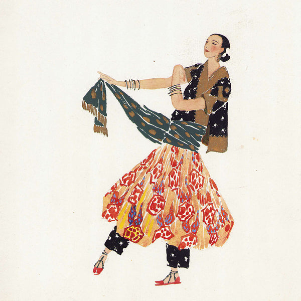 Danseuse orientale, dessin de L'hom pour une revue de mode (1920s)