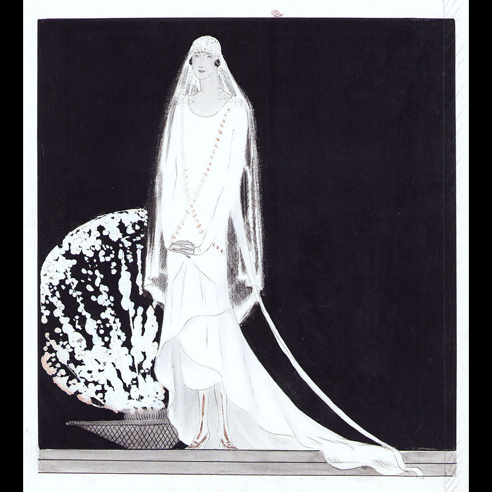 Jeanne Lanvin - Robe de mariée, dessin de L'hom pour Femina (1925)