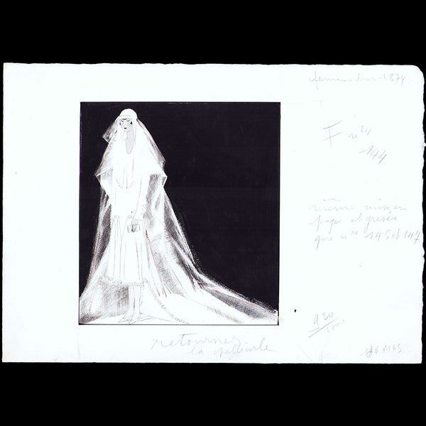 Molyneux - Robe de mariée, dessin de L'hom pour Femina (1925)