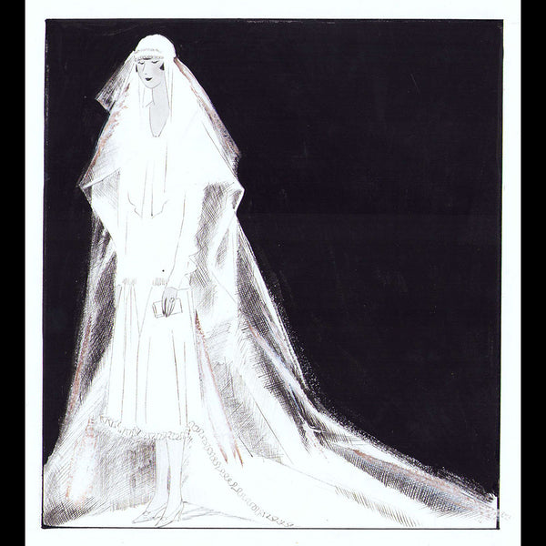 Molyneux - Robe de mariée, dessin de L'hom pour Femina (1925)