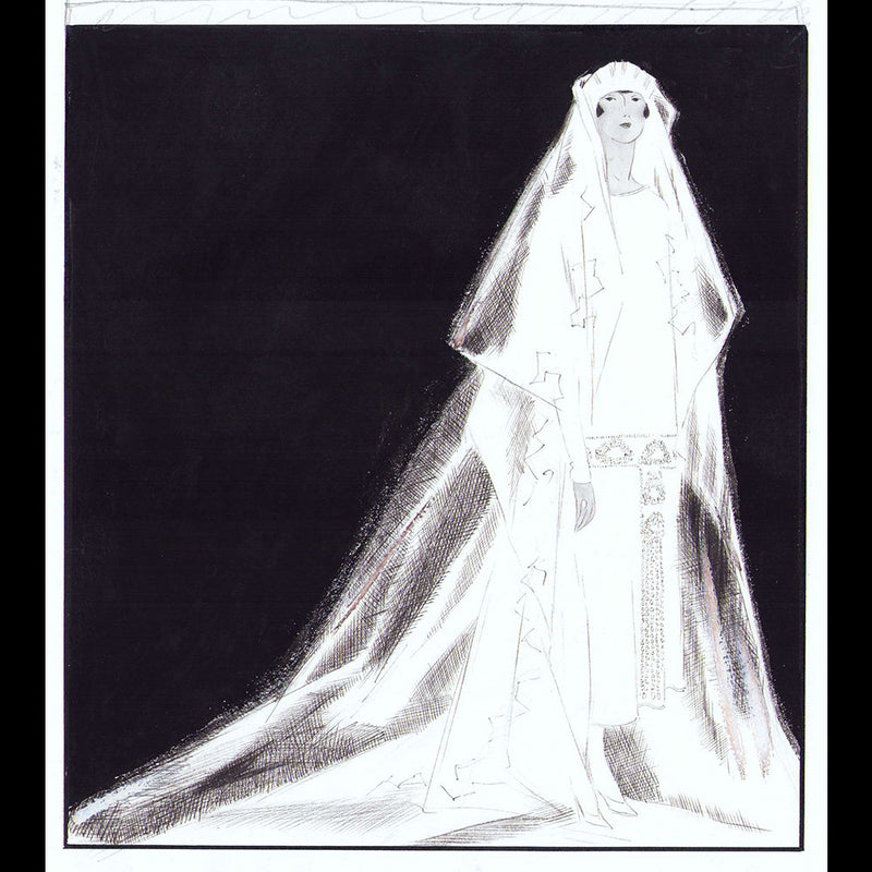 Jean Patou - Robe de mariée, dessin de L'hom pour Femina (1925)