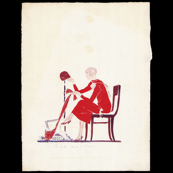 La Boîte aux rubans, dessin de L'hom pour une revue de mode (1920s)