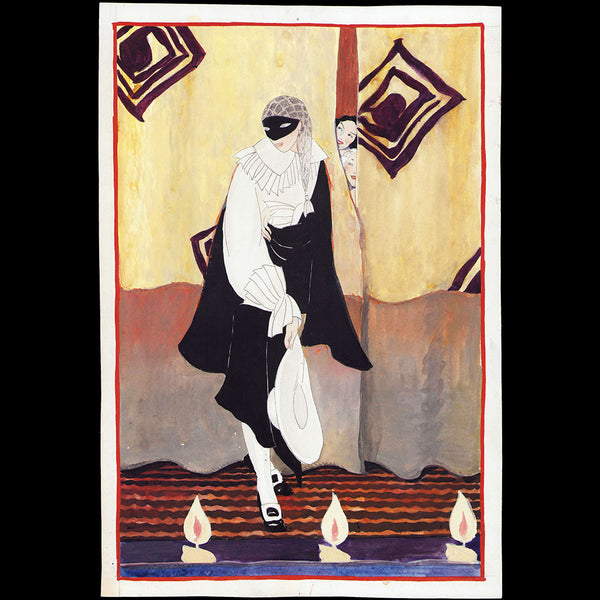 Pierrot en scène, dessin de L'hom pour une revue (1910s)
