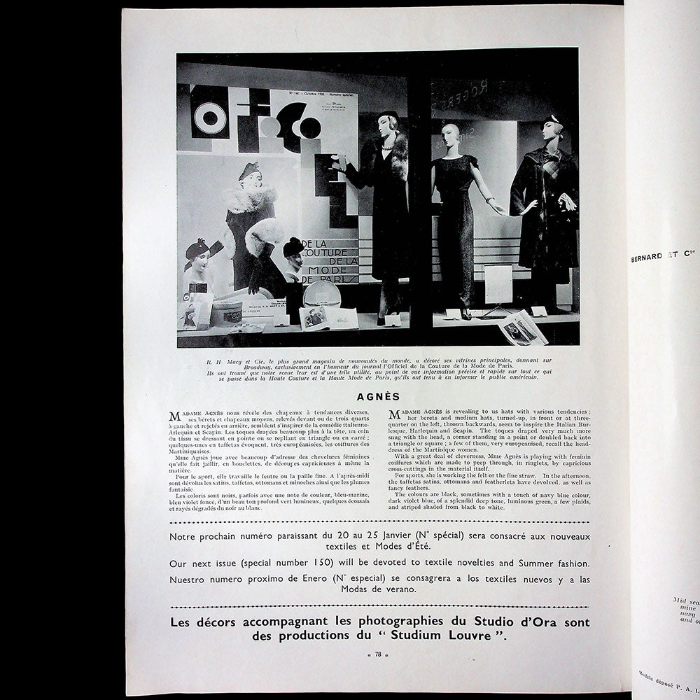 L'Officiel de la mode et de la couture de Paris - janvier 1934