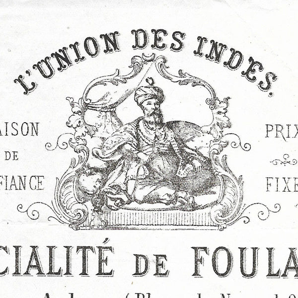 L'Union des Indes - Facture de la maison de foulards, 1 rue Auber à Paris (1867)