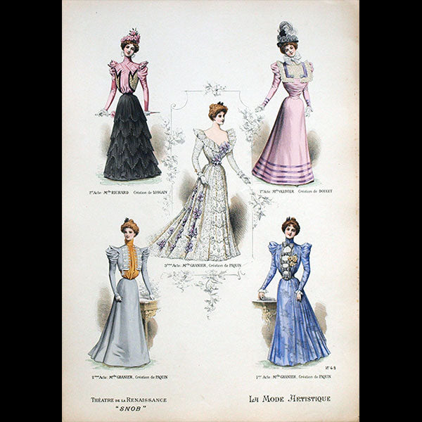 Doucet, Paquin et Longain - Costumes de la pièce Snob, gravure de La Mode Artistique (1897)
