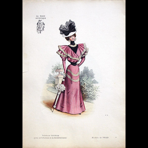 Fred - Toilette de course portée par la Duchesse de la rochefoucauld, gravure de La Mode Artistique (1896)