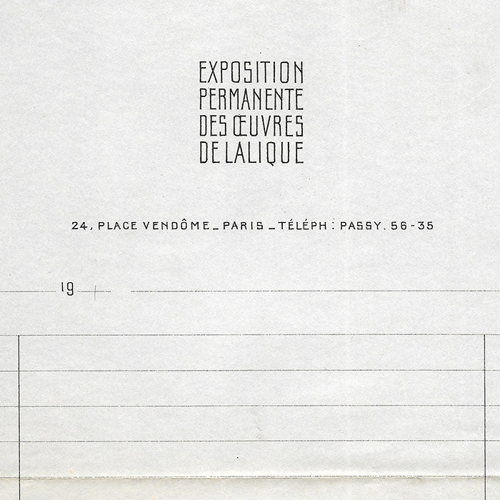 Lalique - Facture, 24 place Vendôme à Paris (1919)