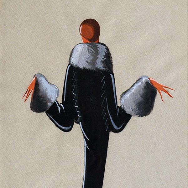 Jeanne Lanvin - Dessin du manteau Loup Garou, hiver 1929-1930