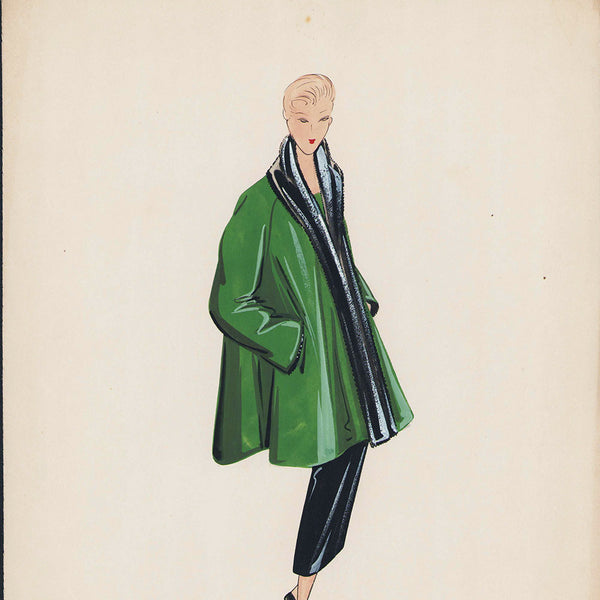 Jeanne Lanvin - Dessin du manteau Salamandre, circa 1948
