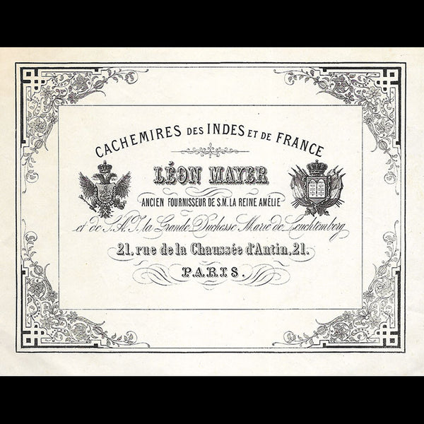 Léon Mayer - Document du magasin de cachemires, 21 rue de la Chaussée d'Antin à Paris (circa 1850-1860)