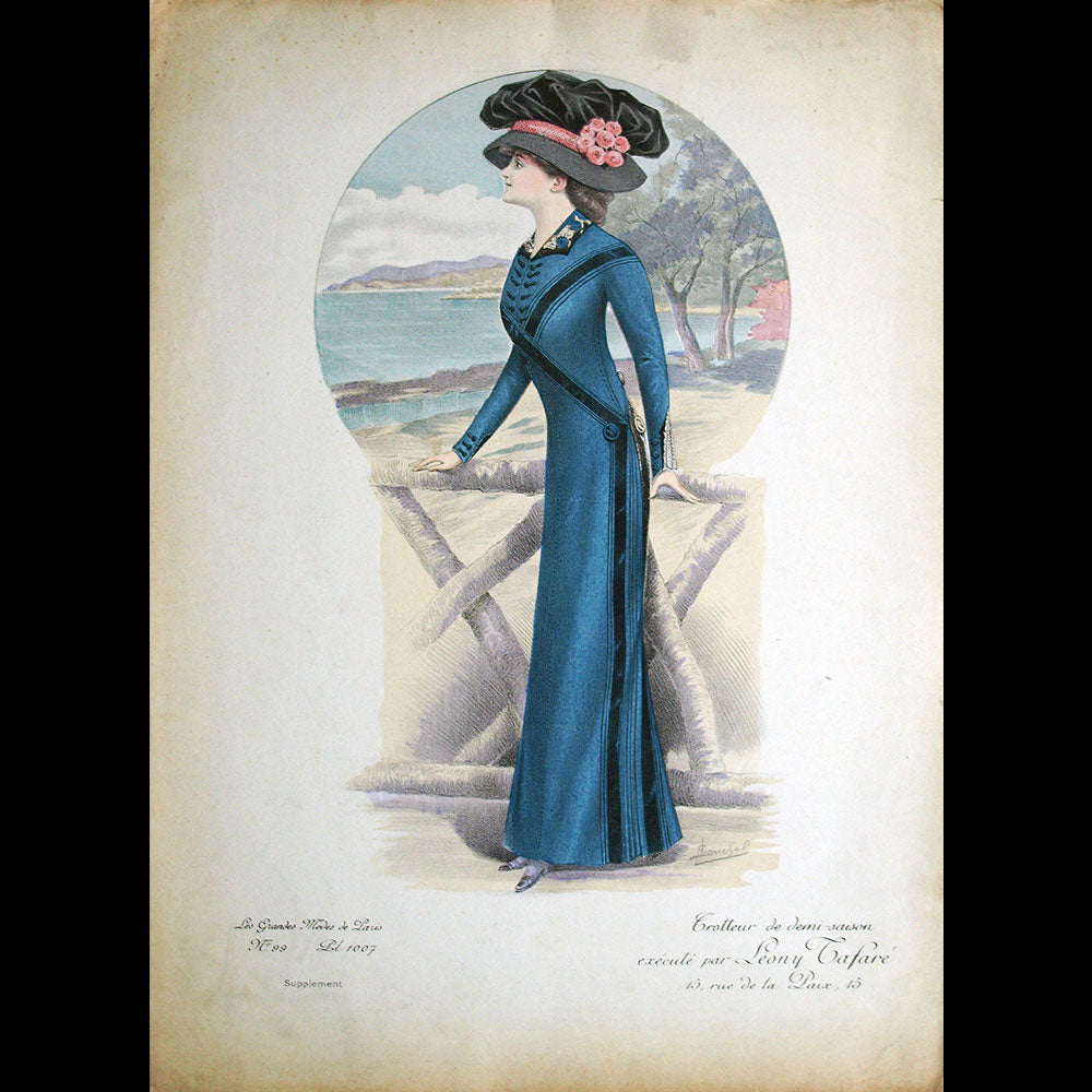 Leony Tafaré - Trotteur de demi-saison, gravure des Grandes Modes de Paris (1909)