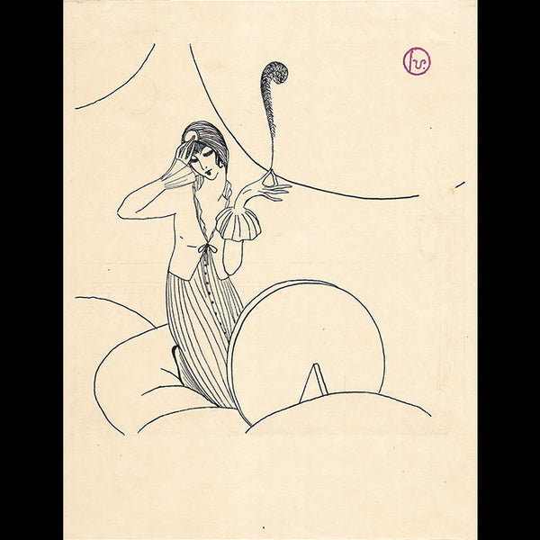 Lepape - Elégante à l'aigrette, dessin de Georges Lepape (circa 1911-1912)