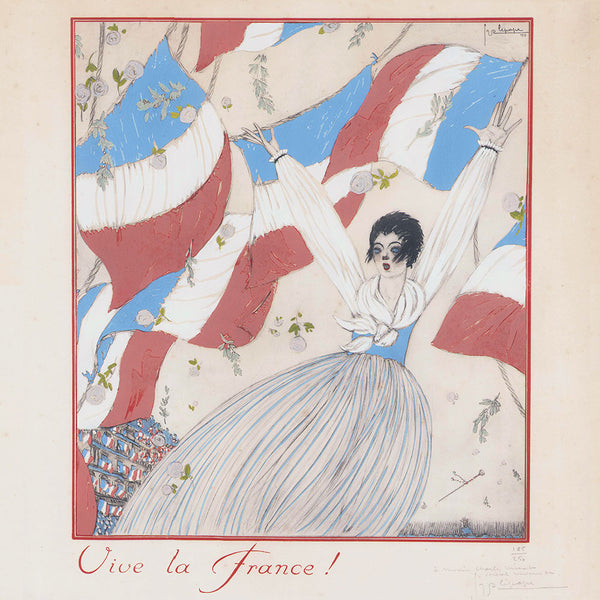 Lepape - Vive la France ! Pochoir sur velin, avec envoi de Lepape (1917)