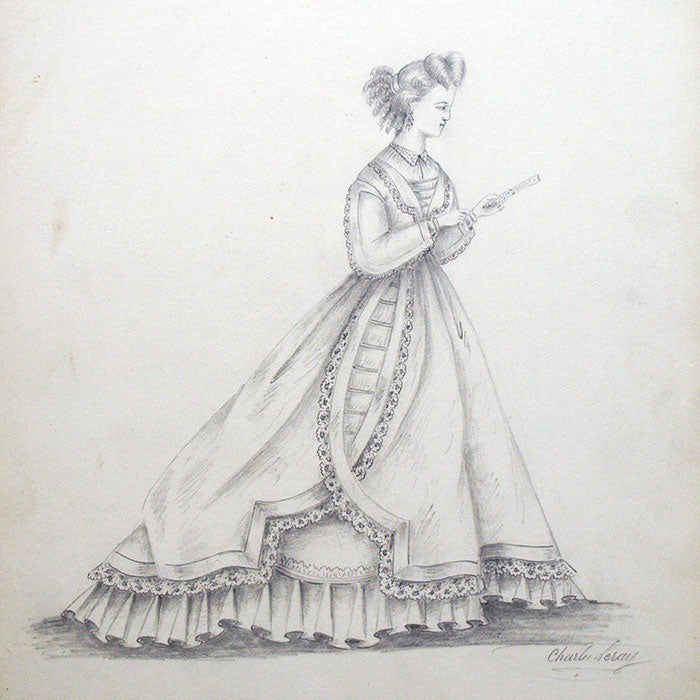Charles Leray - Dessin d'une robe pour une maison de couture (circa 1860-1870)