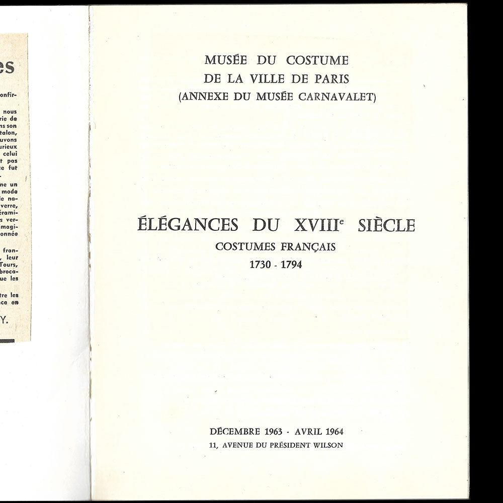 Les Elégances du XVIIIème siècle, costumes français 1730-1794, musée du costume de la ville de Paris (1963)