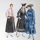 Worth - Tailleurs et Robe de soie, gravure des Elégances Parisiennes (1916)