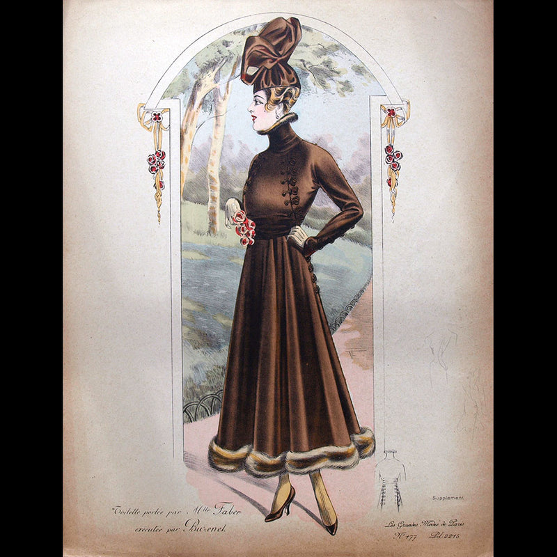 Buzenet - Toilette portée par Mlle Faber, gravure des Grandes Modes de Paris (circa 1915)