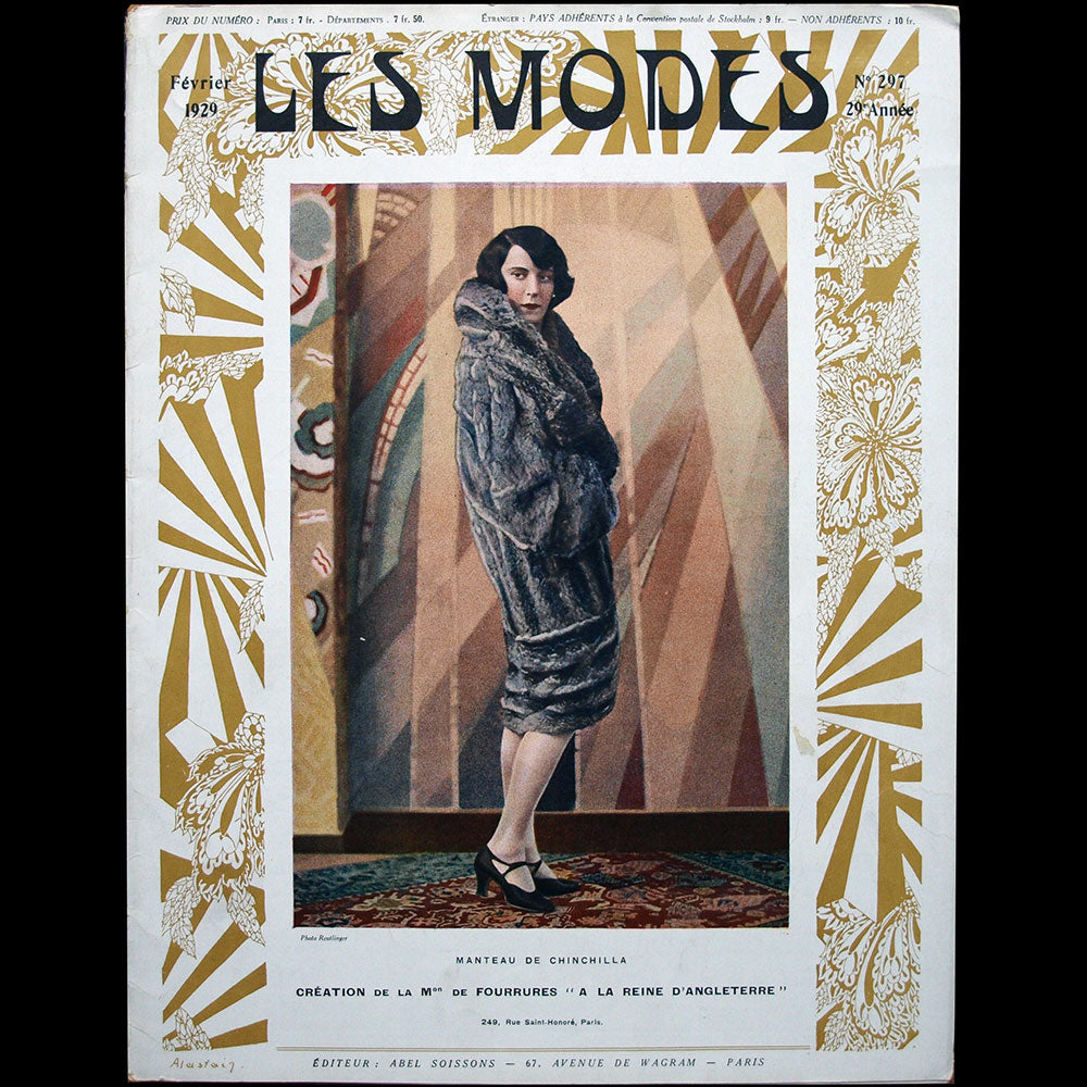 Les Modes n°297 (février 1929), couverture de Reutlinger d'un modèle de A la Reine d'Angleterre